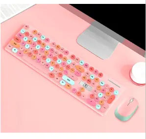 Retro Wireless Keyboard & Mouse Set – Rechargeable, Colorful Design