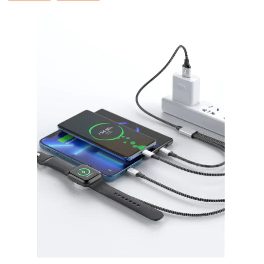 4-in-1 Braided Wireless Charger & Multi-Device Data Cable