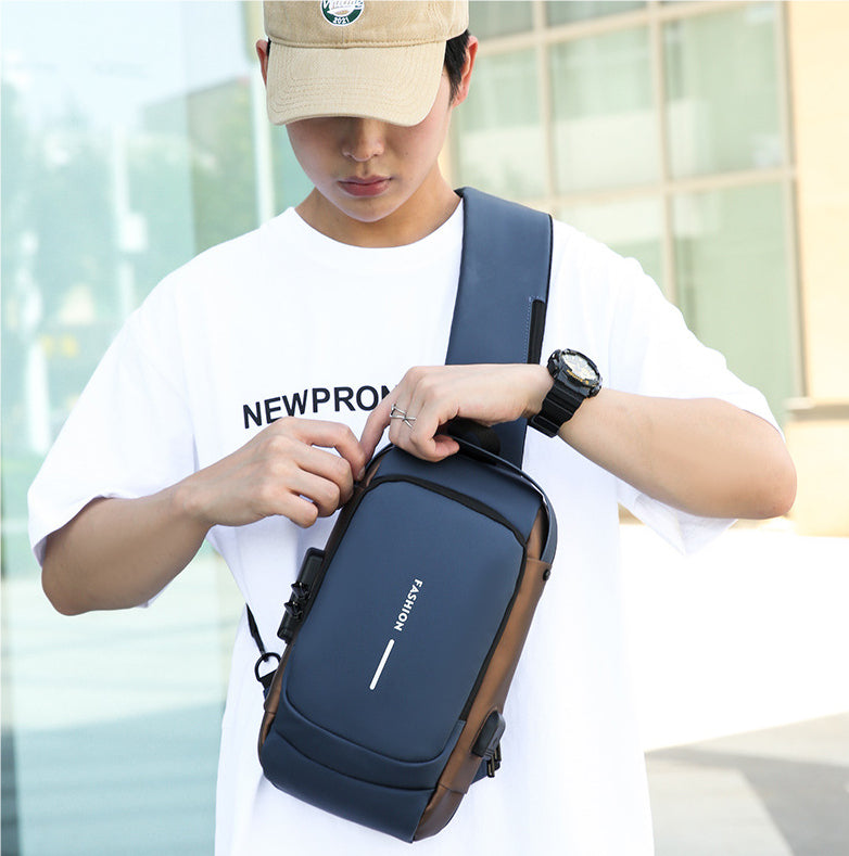 Men's Waterproof Crossbody Bag with Lock and Multi-Function
