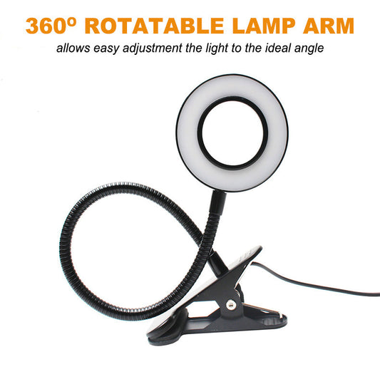 LED Magnifying Clip Desk Lamp – Flexible Arm with USB Power