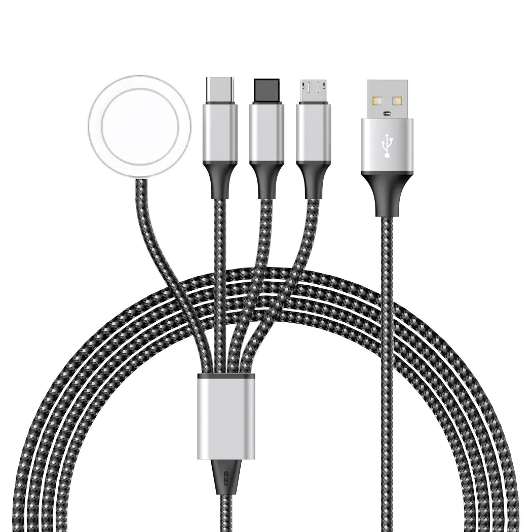 4-in-1 Braided Wireless Charger & Multi-Device Data Cable