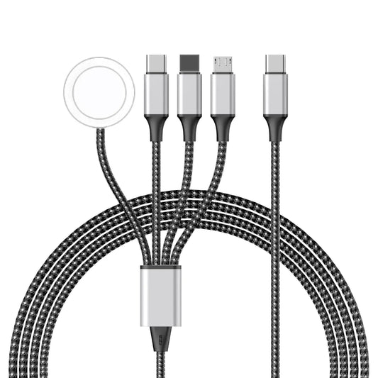 4-in-1 Braided Wireless Charger & Multi-Device Data Cable