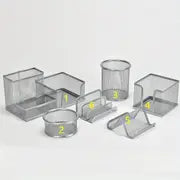 6-Piece Metal Mesh Desk Organizer Set – Pen Holder & Office Supplies Storage