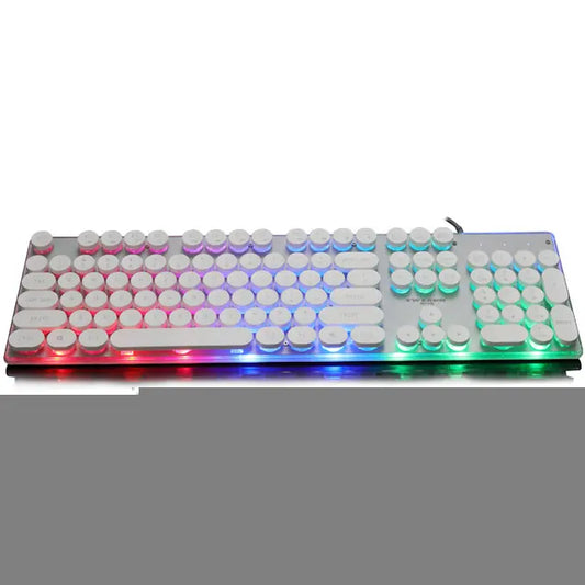 Retro Mechanical-Style RGB Gaming Keyboard – USB Wired, Rainbow Backlit