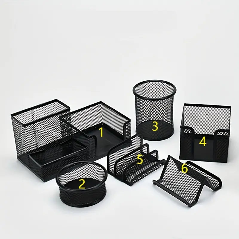 6-Piece Metal Mesh Desk Organizer Set – Pen Holder & Office Supplies Storage