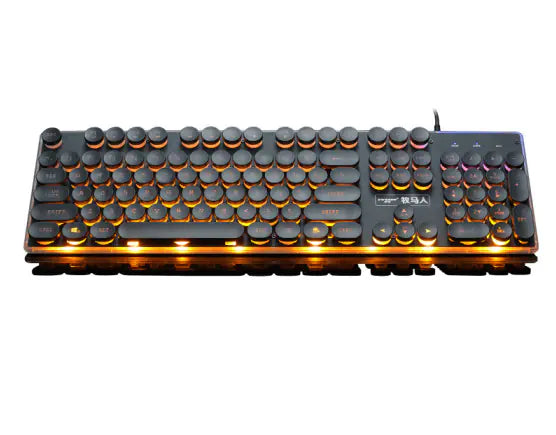 Retro Mechanical-Style RGB Gaming Keyboard – USB Wired, Rainbow Backlit